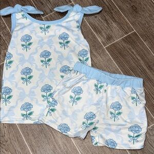 Girls Spring Bow Tank & Shorts Set | Blue Floral | 3T